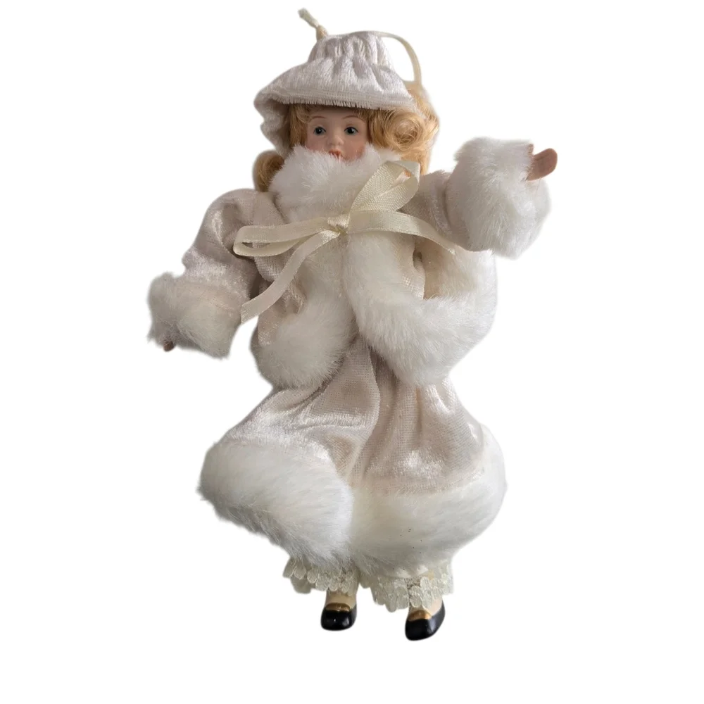 Cottagecore Victorian Winter Girl Ornament Porcelain Christmas Tree Decor